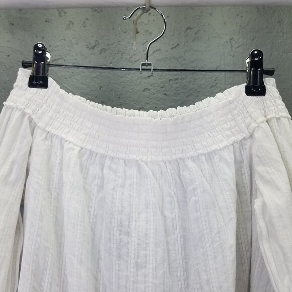 Rag & Bone Drew Blouse Women S Off Shoulder Smocked White Stripe Cotton Crop Top - Picture 4 of 15